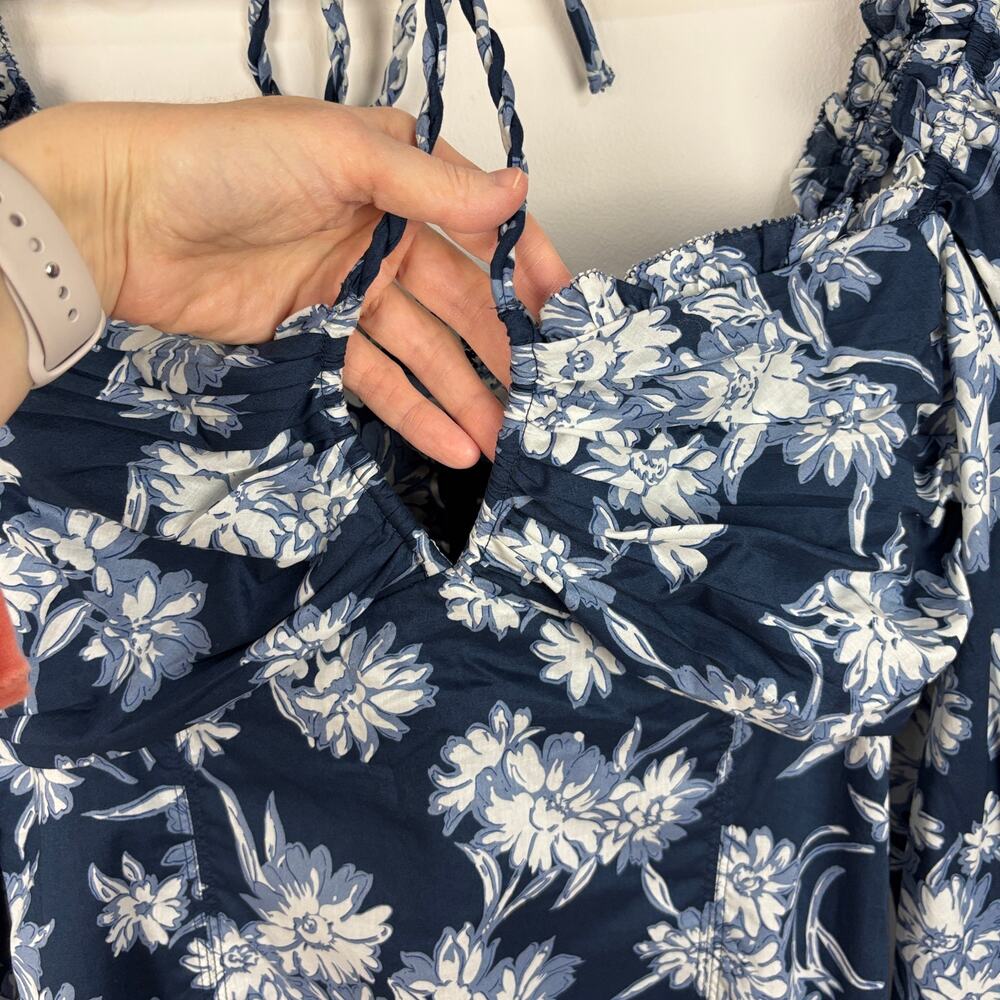 Polo Ralph Lauren Bloom Gathered Midi Dress Blue White Floral - NO TAGS ~ Large - Picture 8 of 12
